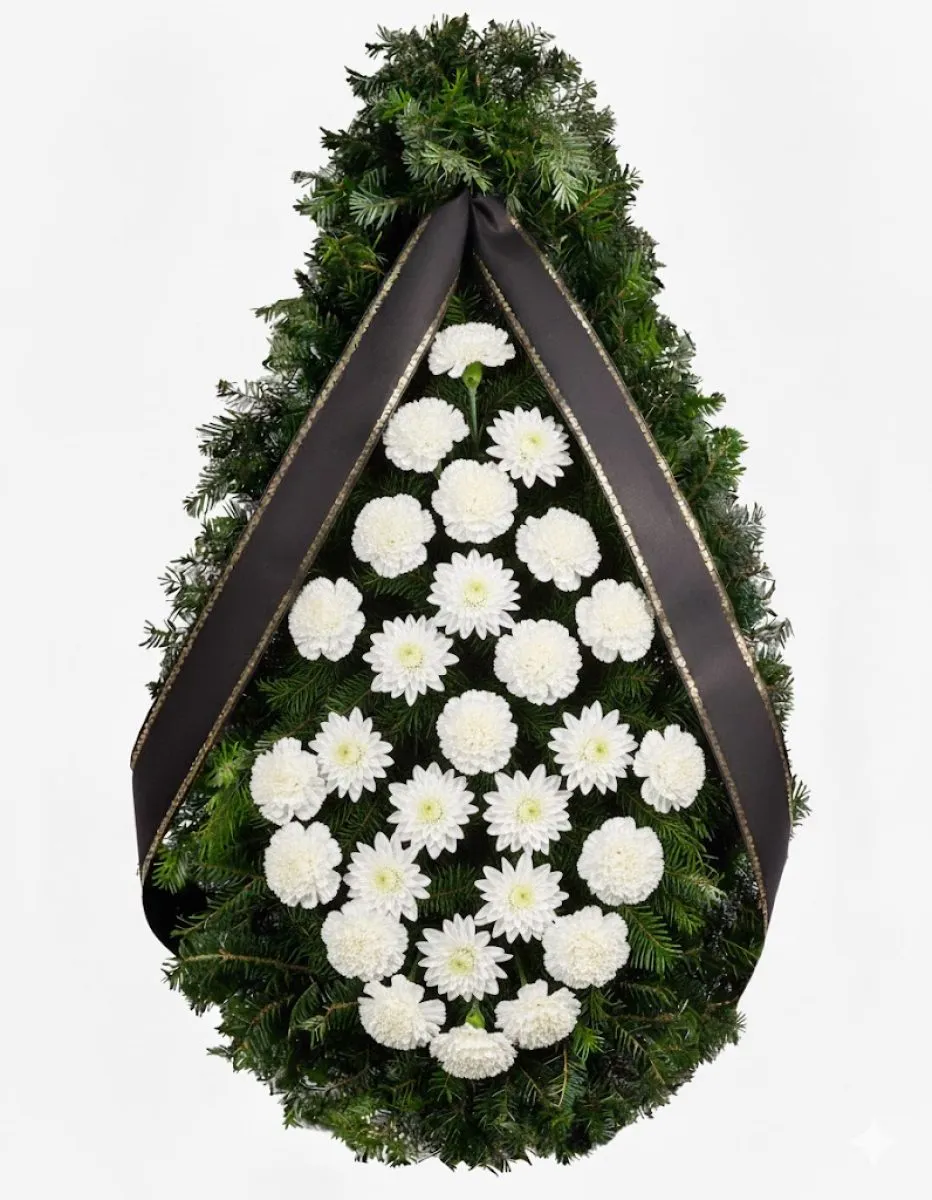 Coroană Funerară cu Garoafe Albe și Crizanteme