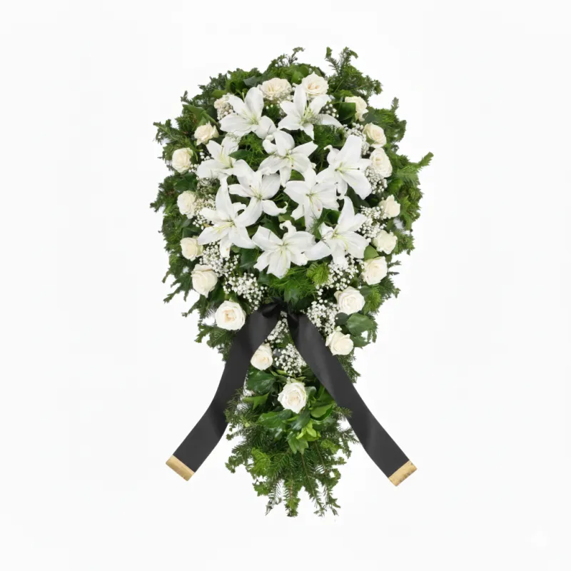Coroană Funerară cu Trandafiri și Crini