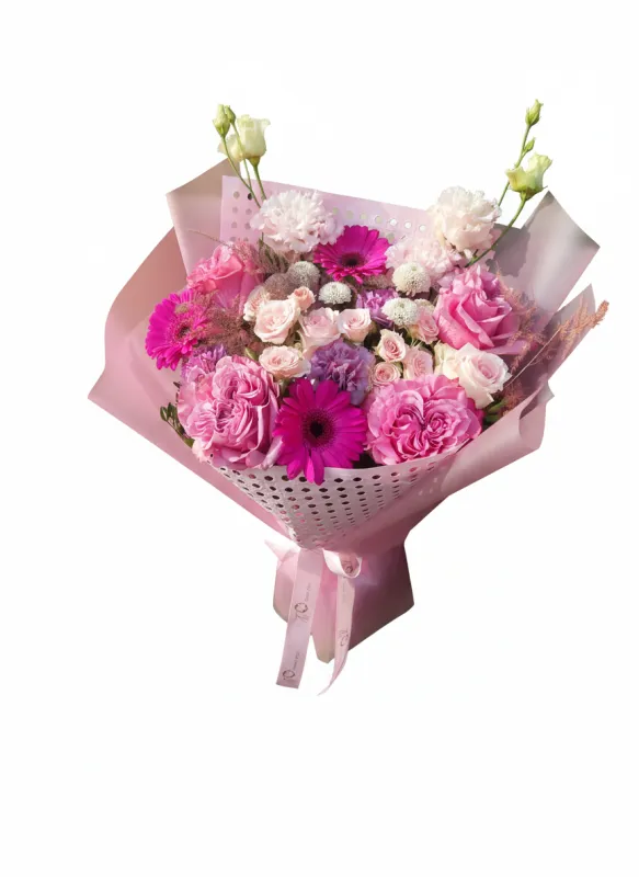 Buchet Roz cu Tradafiri și Gerbera