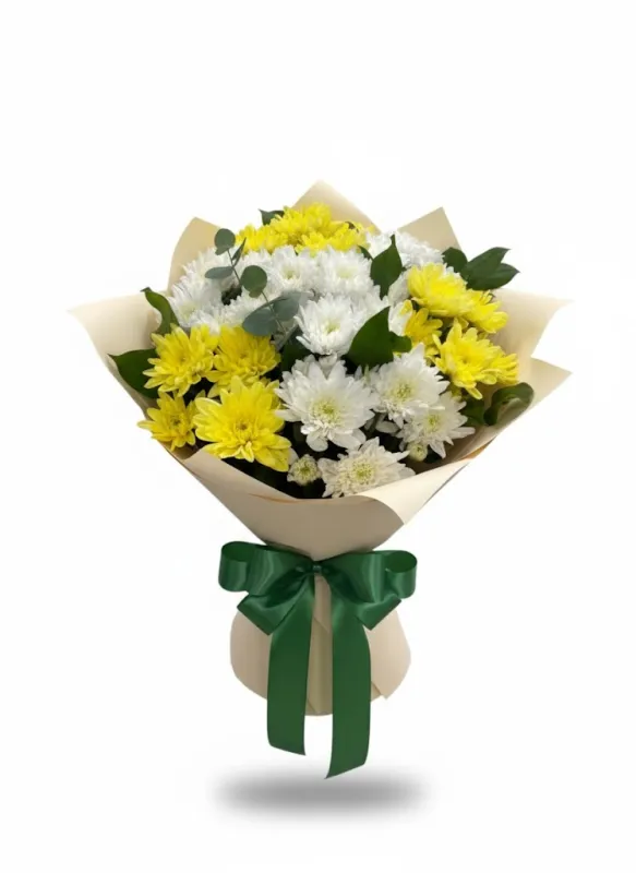 Buchet cu Crizanteme Albe și Galbene