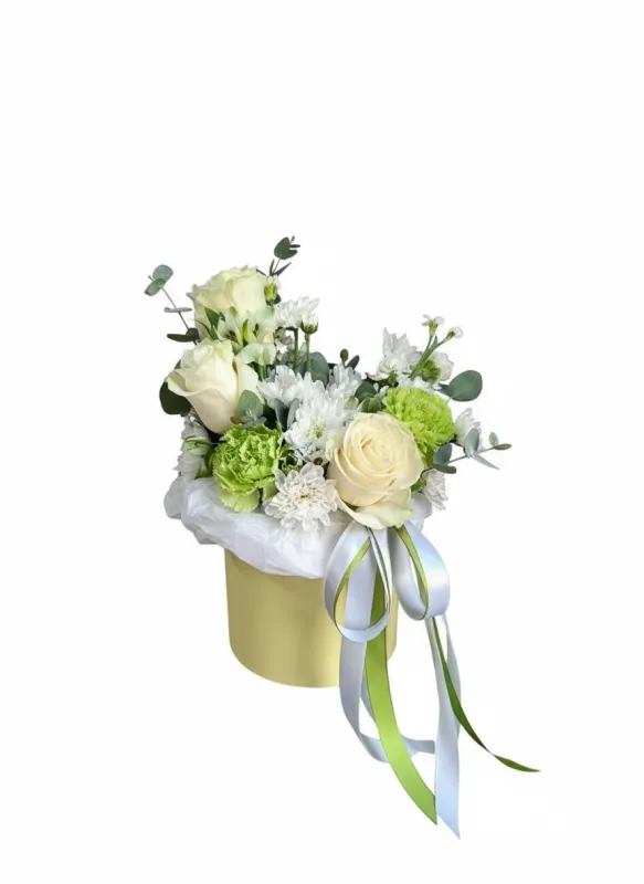 Aranjament Pastel Verde în Cutie Galben Pal