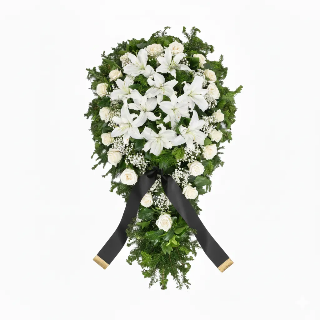 Coroană Funerară cu Trandafiri și Crini