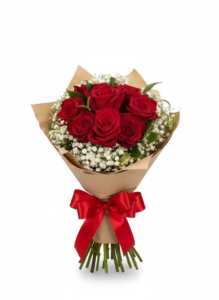 Buchet Clasic cu Trandafiri Roșii și Gypsophila