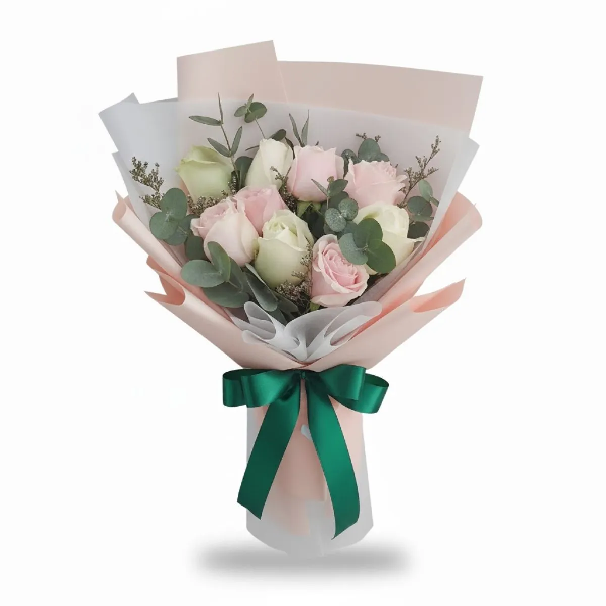 Buchet Pastel cu Trandafiri Roz și Albi