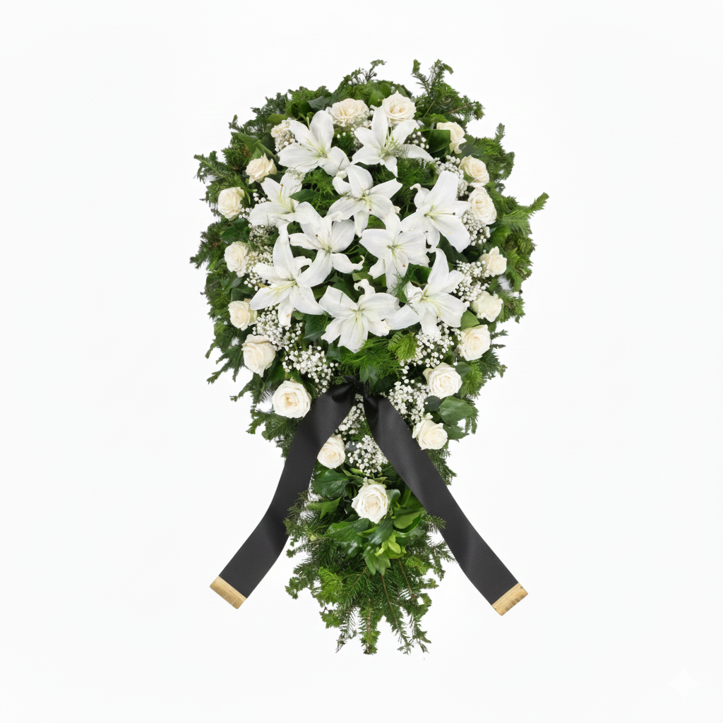 Coroană Funerară cu Trandafiri și Crini